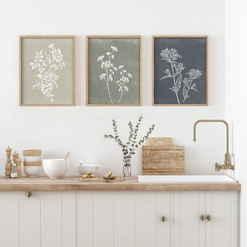 Set 4 Quadri Botanici con Cornici in Noce – Arte Botanica per Soggiorno e Camera