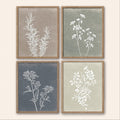Set 4 Quadri Botanici con Cornici in Noce – Arte Botanica per Soggiorno e Camera