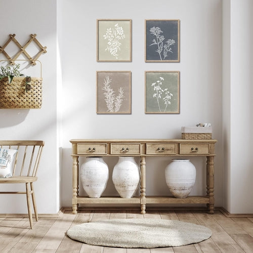 Set 4 Quadri Botanici con Cornici in Noce – Arte Botanica per Soggiorno e Camera