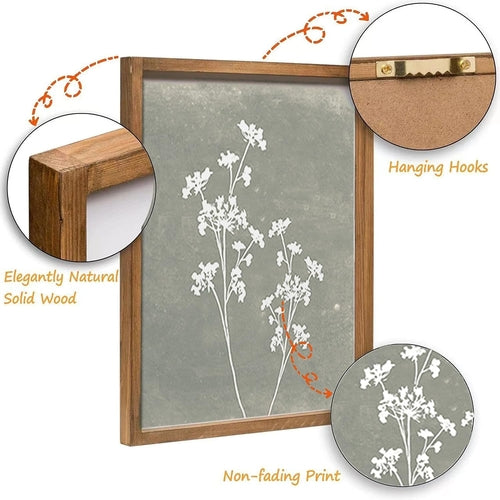 Set 4 Quadri Botanici con Cornici in Noce – Arte Botanica per Soggiorno e Camera