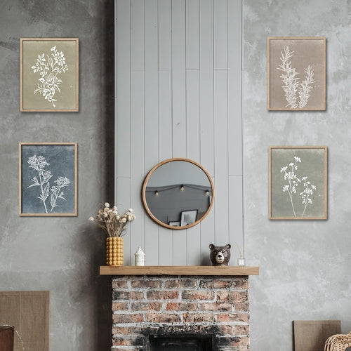 Set 4 Quadri Botanici con Cornici in Noce – Arte Botanica per Soggiorno e Camera